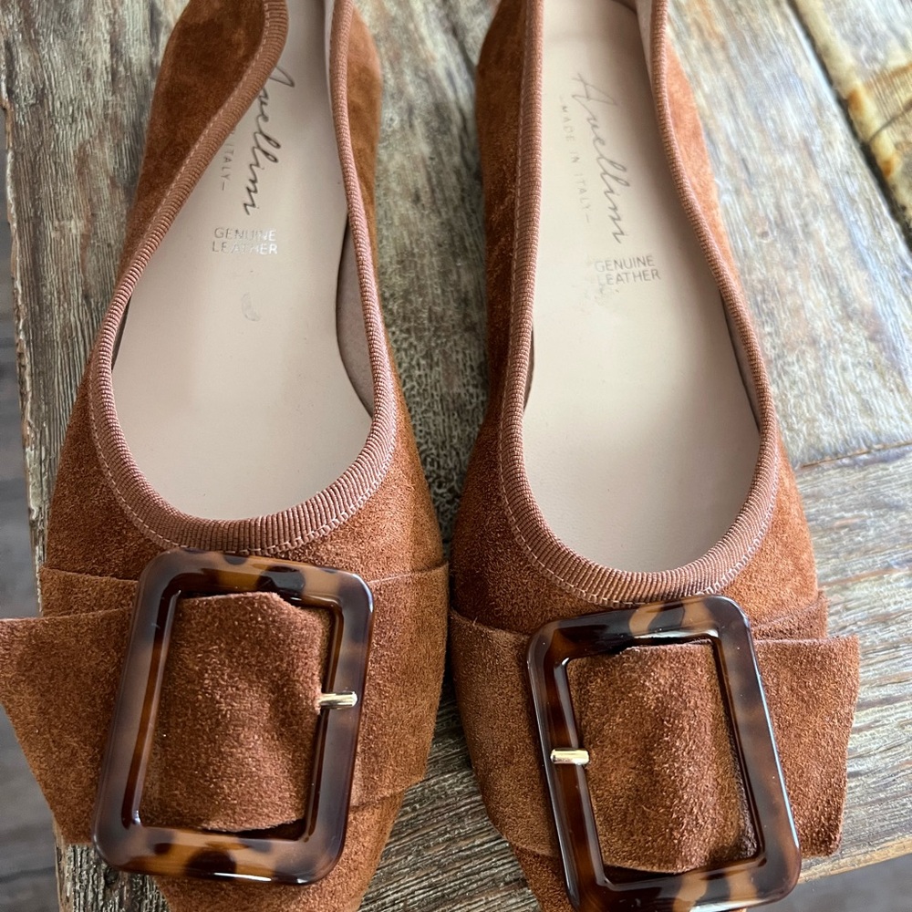 AEROSOLES Women's Brown Suede Loafers with Tortoise Buckle